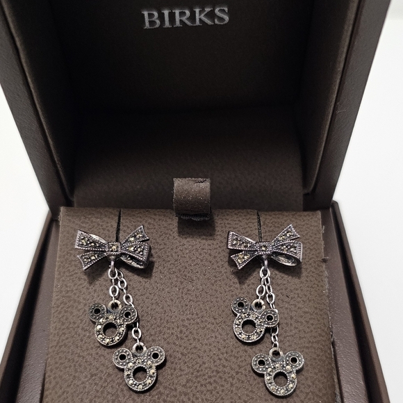 🇨🇦 Birks Disney Mickey Mouse Sterling Silver & Marcasite Earrings Set #1 - Picture 1 of 16